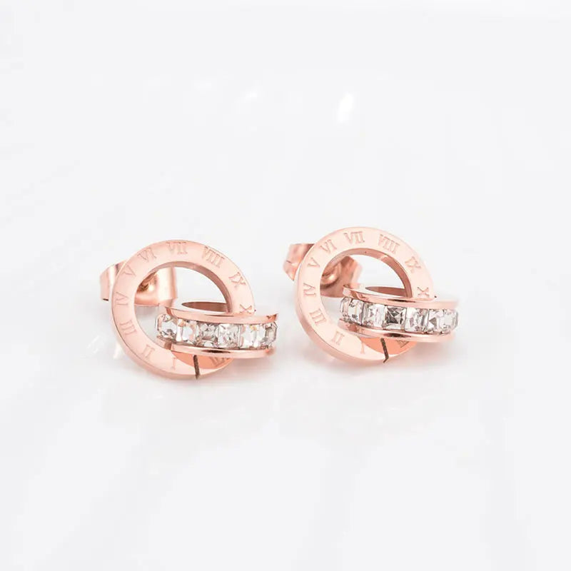 Top Brand Hight Quality Titanium Steel Double Wound Roman Numerals Crystal Stud Earrings For Women Gift Jewelry Top Brand Hight Quality Titanium Steel Double Wound Roman Numerals Crystal Stud Earrings For Women Gift Jewelry
